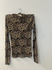 New In Womens Size Small Mesh Leopard Print Sheer Long-Sleeve Mesh Top