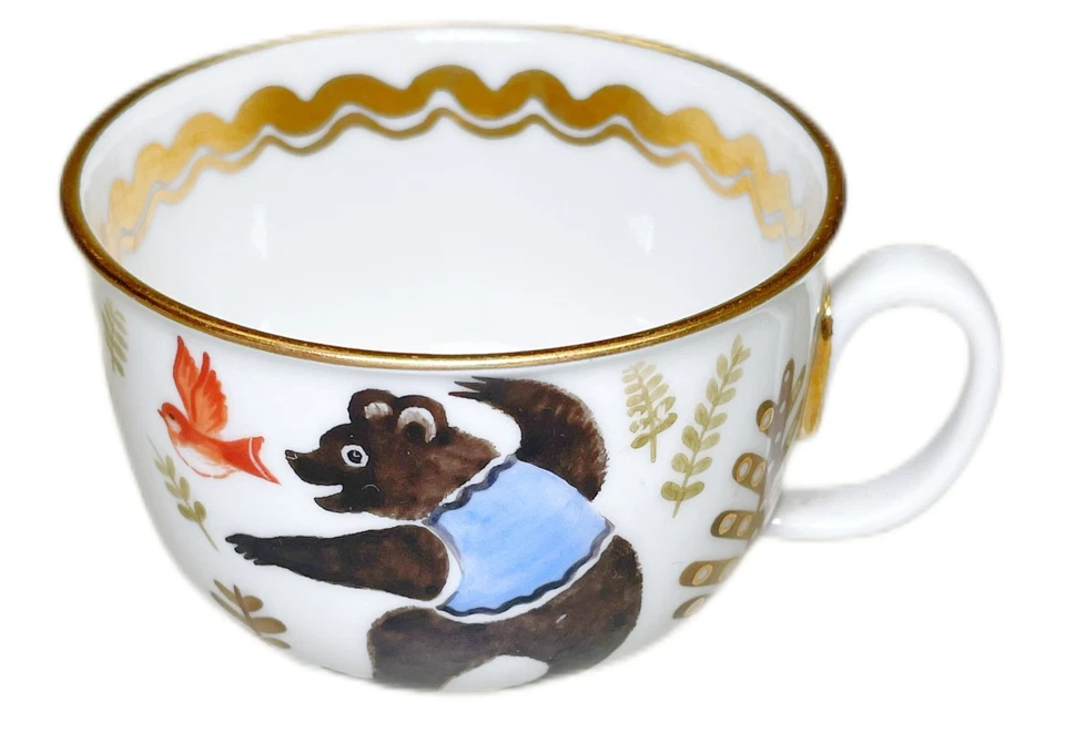 罗蒙索夫瓷器儿童杯7英寸盘民间童话动物俄罗斯苏联 — 第 3/4 张图片