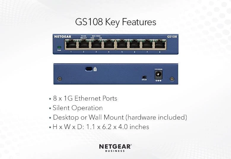 NETGEAR GS108 – Switch Ethernet Gigabit 8 Ports - Immagine 2 di 2