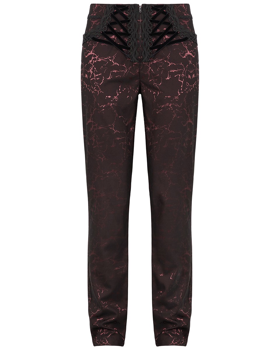 Diablo Moda Para Hombres Gótico Steampunk Vestido Pantalones Pantalones Rojo Vino Negro Boda