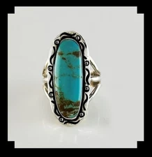 Handcrafted Sterling Silver and Kingman Turquoise Ring Size 8 3/4
