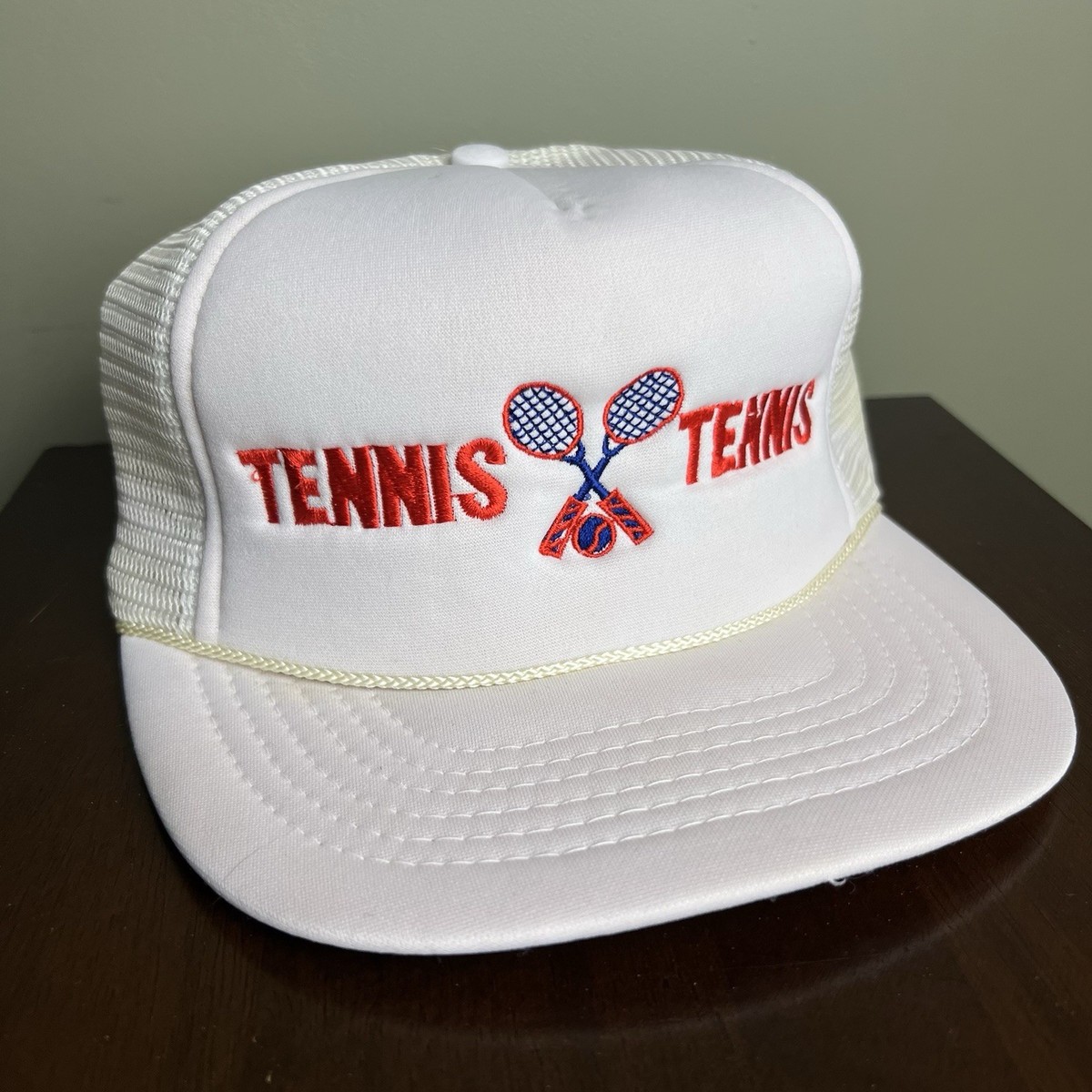 Vintage Tennis Hat Cap Snap Back Trucker Mesh Foam 80s 90s Sports