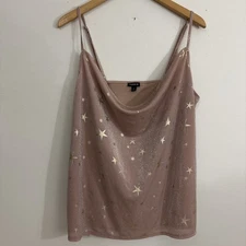 Torrid Novelty Star Cowl Cami Tank Pink Shimmer Sz 2X