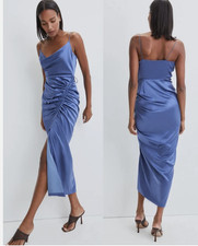 NWT Veronica Beard Natasha Stretch-Silk Slit Midi Dress Sz 4 Steel Blue 1B603