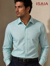 NWT Men's ISAIA Light Blue White Plaid Dress Shirt Neck 15.5/39iT