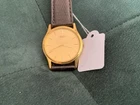 Vintage Seiko Quartz Watch Mens 31mm Gold Dial Brown Leather 5Y30-7009 Japan