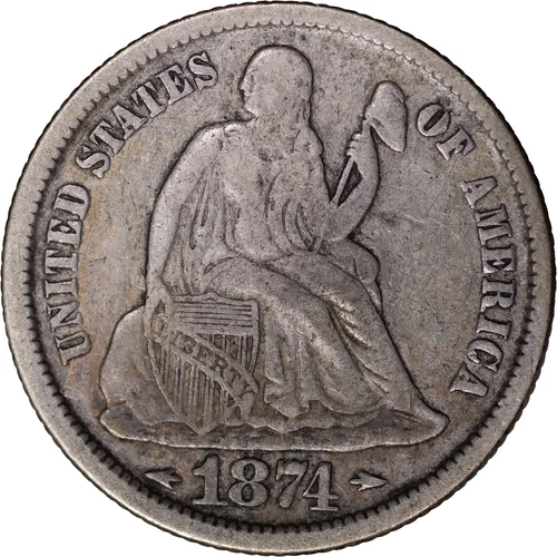 1874 10c Seated Liberty Dime - Arrows ~ Fine