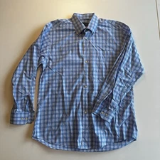 Scott Barber Business Men's Size L Blue Plaid Button-Down Shirt 100% Cotton