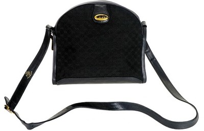 Vintage GUCCI Black Gold GG Monogram Leather Shoulder Crossbody Bag Italy