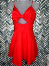 WOMENS LULUS BETTER BOW-LIEVE IT RED ORANGE SHORT MINI SKATER DRESS CUT OUT SM