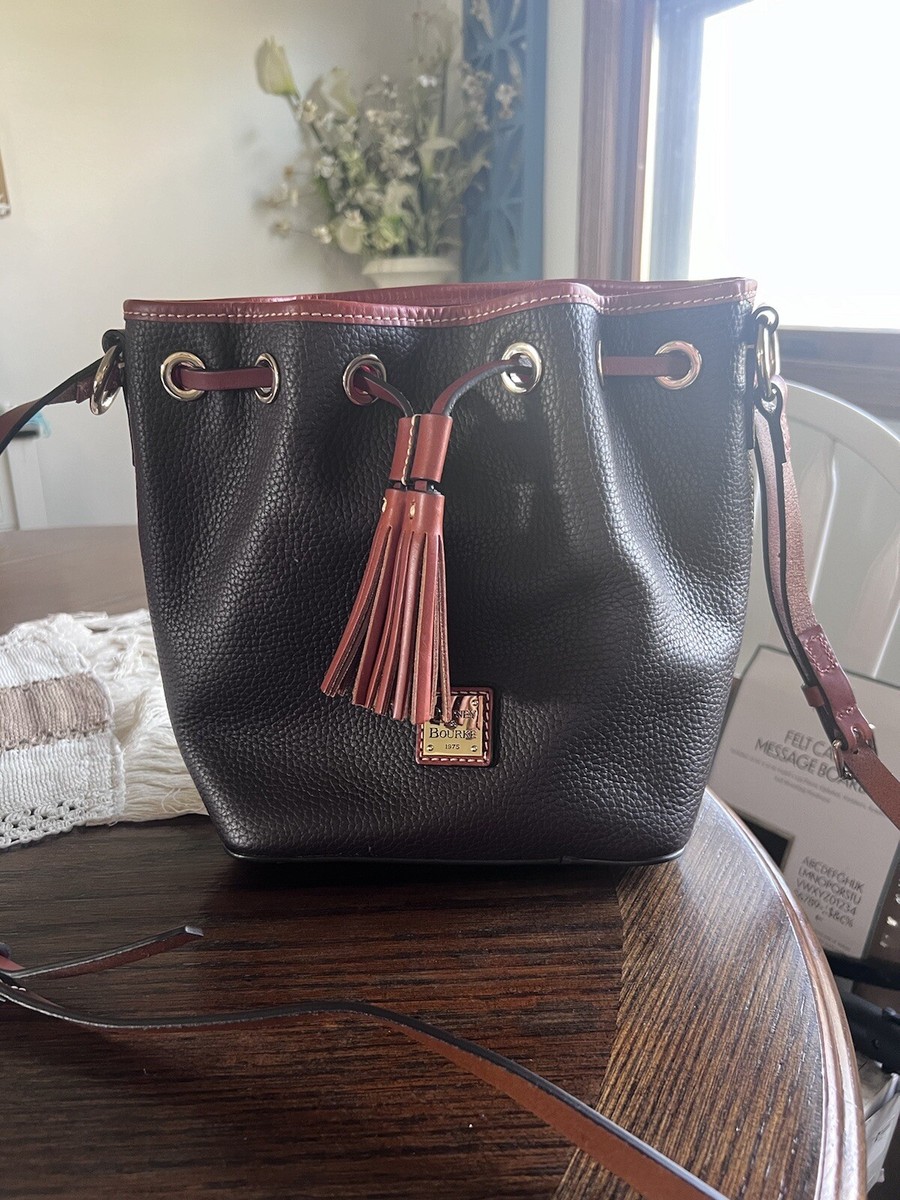 Dooney Bourke Pebble Leather Serena Drawstring Dark Brown NWOT