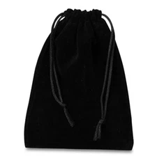 POUCH - LARGE BLACK VELOUR Crystal Bag with Drawstring Closure - 4 x 3 inch