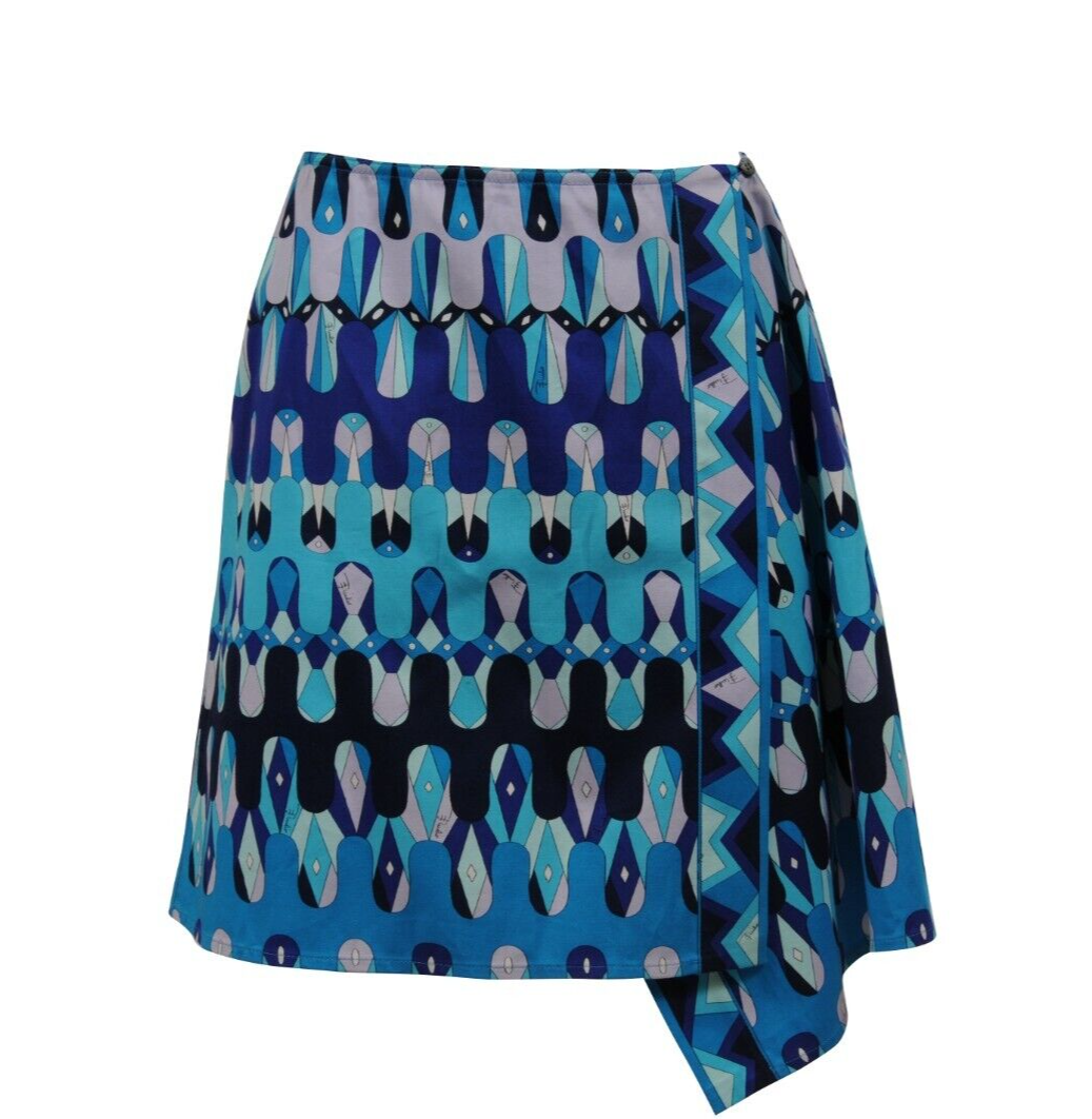 Emilio Pucci Womens Mini Skirt US 8 IT 38 Blue White Cotton