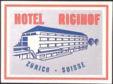 Hotel Richof Zurich Suisse Vintage Luggage Label 3.75 x 5"