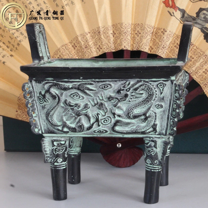 Antiguo quemador de incienso chino de bronce de cuatro patas decoración vintage para el hogar Foto 2 de 4