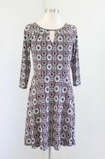 Ann Taylor Geometric Medallion Print Keyhole 3/4 Sleeve Knit Dress Size 2P Red