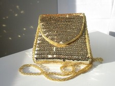 Vintage La Regale Ornate Gold Hand Beaded Sequin Evening Shoulder Bag Purse