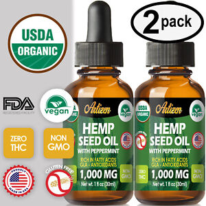 Mint Hemp Oil Drops for Pain Relief, Stress, Sleep (PURE & ORGANIC) - 1000 mg