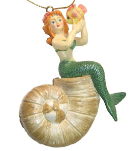 Magical MERMAID Nautilus SHELL Butterfly Fish Angelfish ORNAMENT Figurine KSA