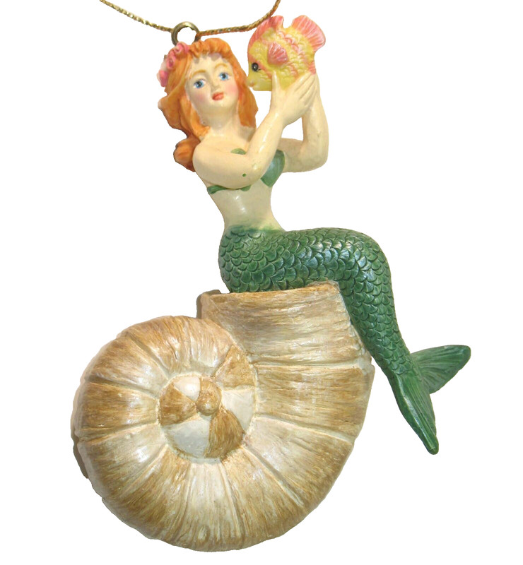 Magical MERMAID Nautilus SHELL Butterfly Fish Angelfish ORNAMENT Figurine KSA
