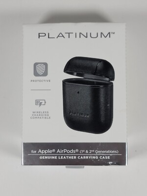 Platinum Protective Leather Carrying Case for Apple AirPods 1st & 2nd Gen Black