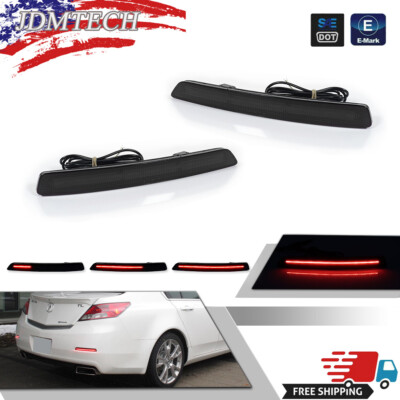 For Acura TL 2012-14 Rear Bumper Reflectors Brake Tail Light Signal Lamps Smoked