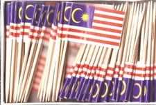 Box of 100 Malaysia Toothpick Flags, 100 Small Mini Malaysian Flag Cupcake Picks