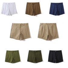 Hommes Coton Pure Couleur Short Décontracté Classique Chino Demi Pantalon Été