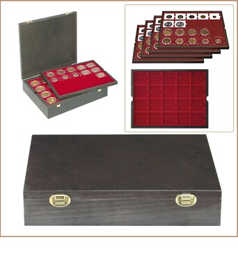 Lindner 2494-3 Carus-4 Wood Coin Case 4 Tab Red 80x 50x50mm Coin Holder