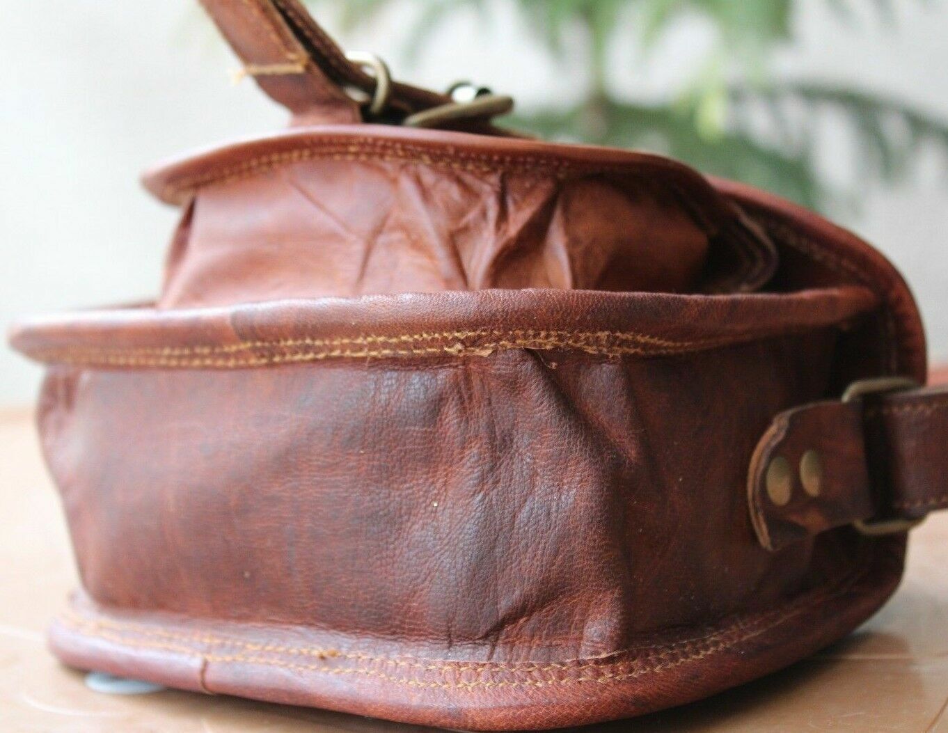 Porte monnaie vintage à clip en cuir marron - Canada