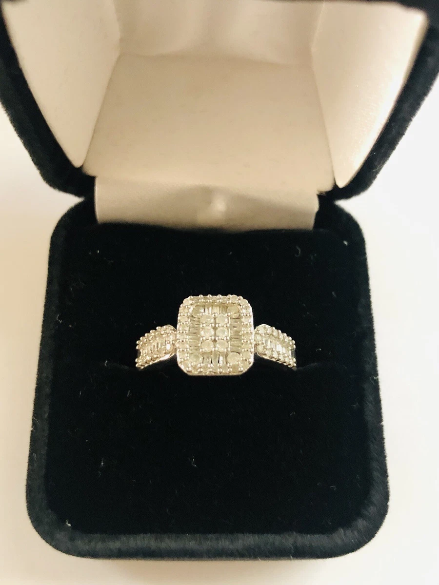 JTV Diamond Chic KPJ 925 Sterling Silver Diamonds Art Deco Style Ring Sz 6.75