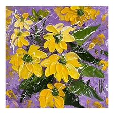 Rudbeckia Painting Floral Original Art Daisy Oil Impasto Wall Art 6 x 6 inches