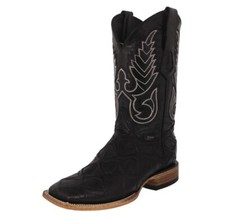 Mens Black Cowboy Boots Leather Pirarucu Fish Print Western Wear Square Botas