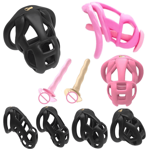 2025 Male Chastity Cage Embedded Small Lock Silicone Tube 4 Rings Urethral Plugs - Picture 2 of 25