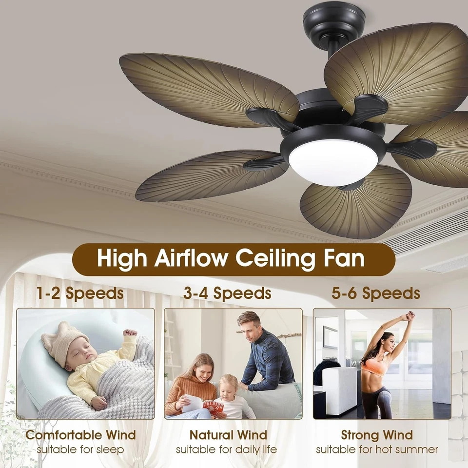 44" Tropical Palm Leaf Ceiling Fan with LED Lights Remote/APP Control - Image 4 of 4
