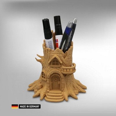 Baumstumpf Stiftehalter / Baumhaus-Motiv Stiftbecher Stifthalter Schreibtisch