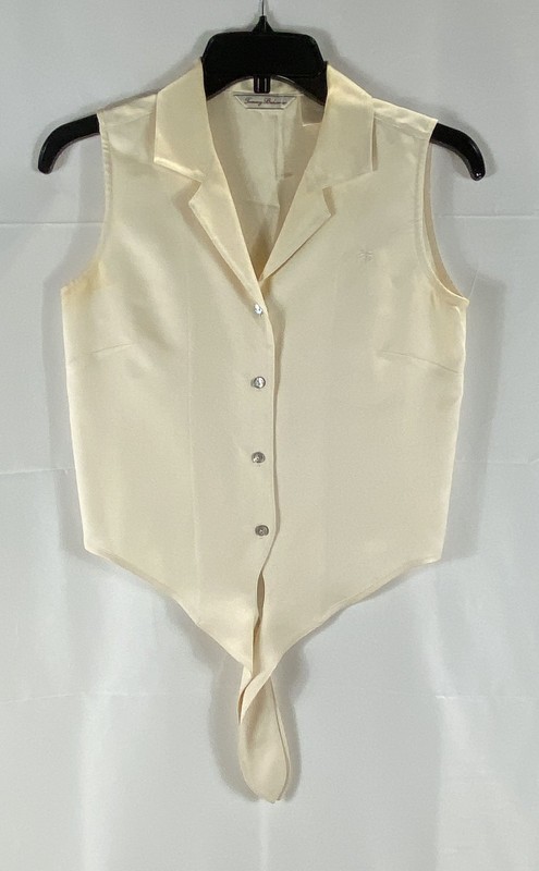 Tommy Bahama Women's Cream 100% Silk Sleeveless Vest Button Up Top Size 2