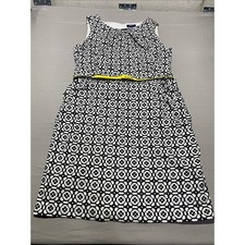 Chaps Black and White Geometric Print Dress/yellow belt