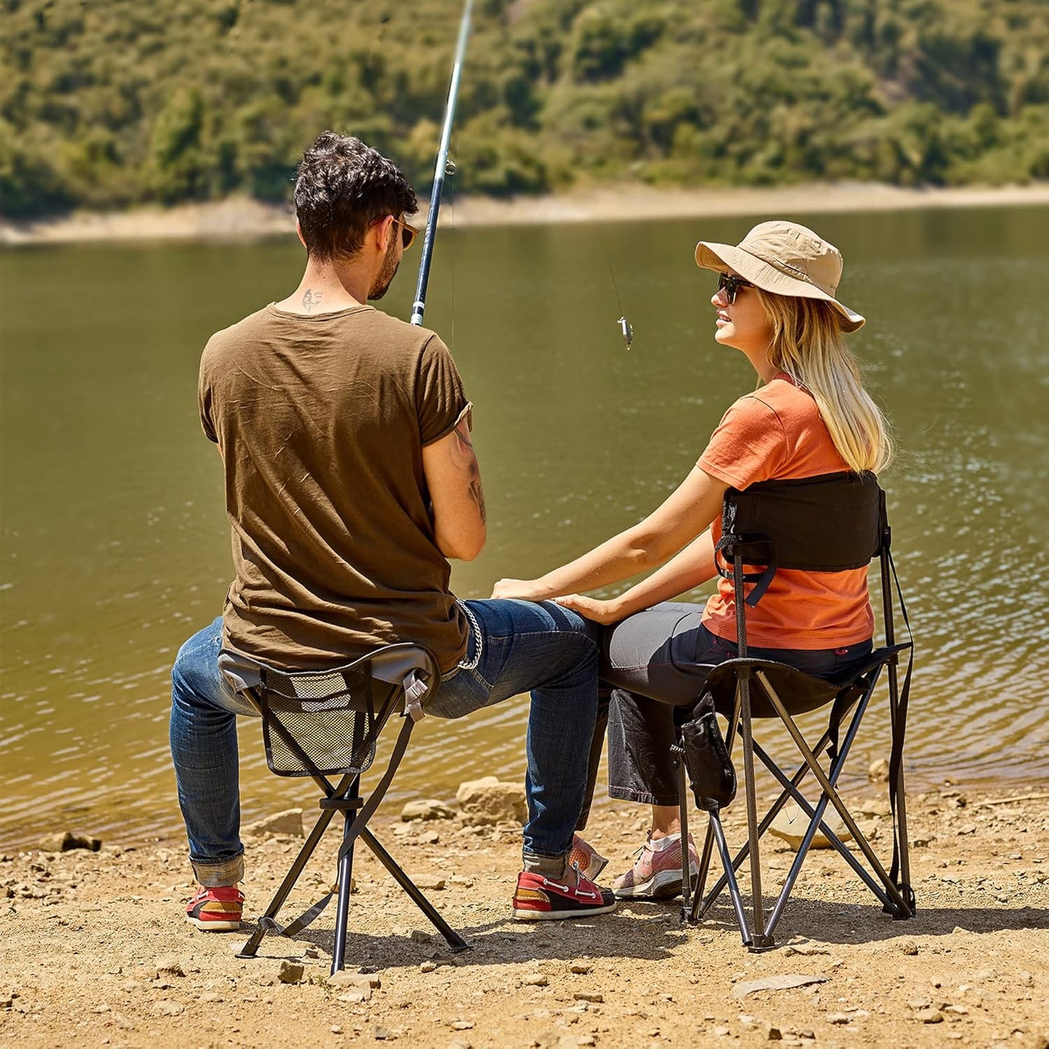 Extra Large Quick Folding Tripod Stool with Backrest Fishing Camping Chair wi...