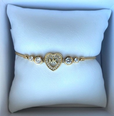 Michael Kors Heart Gold Slider Adjustable Bracelet Crystals MKJX7174710 BOX New