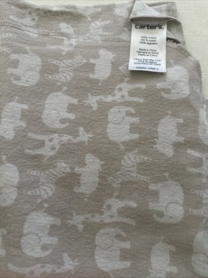Carter's Elephant Giraffe Zebra Baby Receiving Blanket Gray White Flannel Rhino