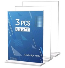 3 Pack Acrylic Sign Holder 8.5 X 11 Inches, Clear Menu Stand, Vertical Flyer Dis