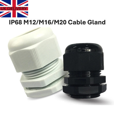 KABELVERSCHRAUBUNG IP68 M12/M16/M20 WASSERDICHT SCHWARZ WEISS NYLON KOMPRESSIONSKABEL UK