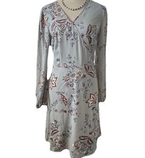 JustFab Women's Wrap Dress Long Sleeves Elastic Cuff Dusty Blue Floral Medium