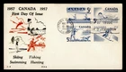 DR WHO 1957 CANADA FDC SEASONAL SPORTS BLOCK H&E CACHET M76621