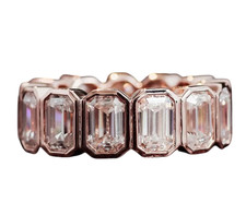Placcato Oro 925 Argento Eternity Fedina Sz 7 Brillante Smeraldo Zircone Cubico