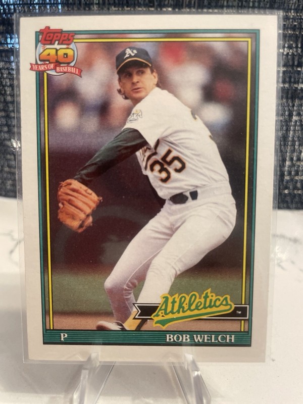 1991 Topps - Bob Welch #50 B* Before Coprgiht; Bold 40th Anniversary Logo Back