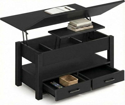 Lift Top Coffee Table with Storage Drawers & Hidden Compartment - Black