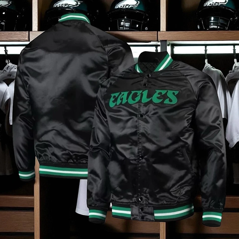 Jaquetas Varsity Philadelphia Eagles estilo bombardeiro cetim encaixe total - Imagem 2 de 4