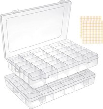 2 Pack 36 Grids Clear Plastic Organizer Box, Storage 2pcs large 36 grids